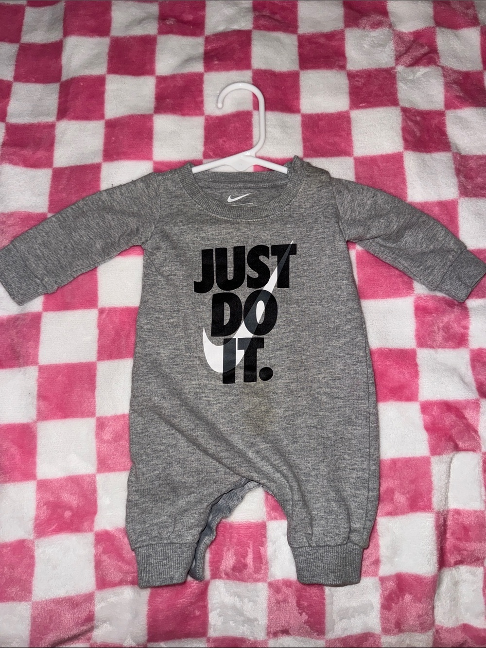 Nike Gray Infant One-Piece with 'Just Do It'